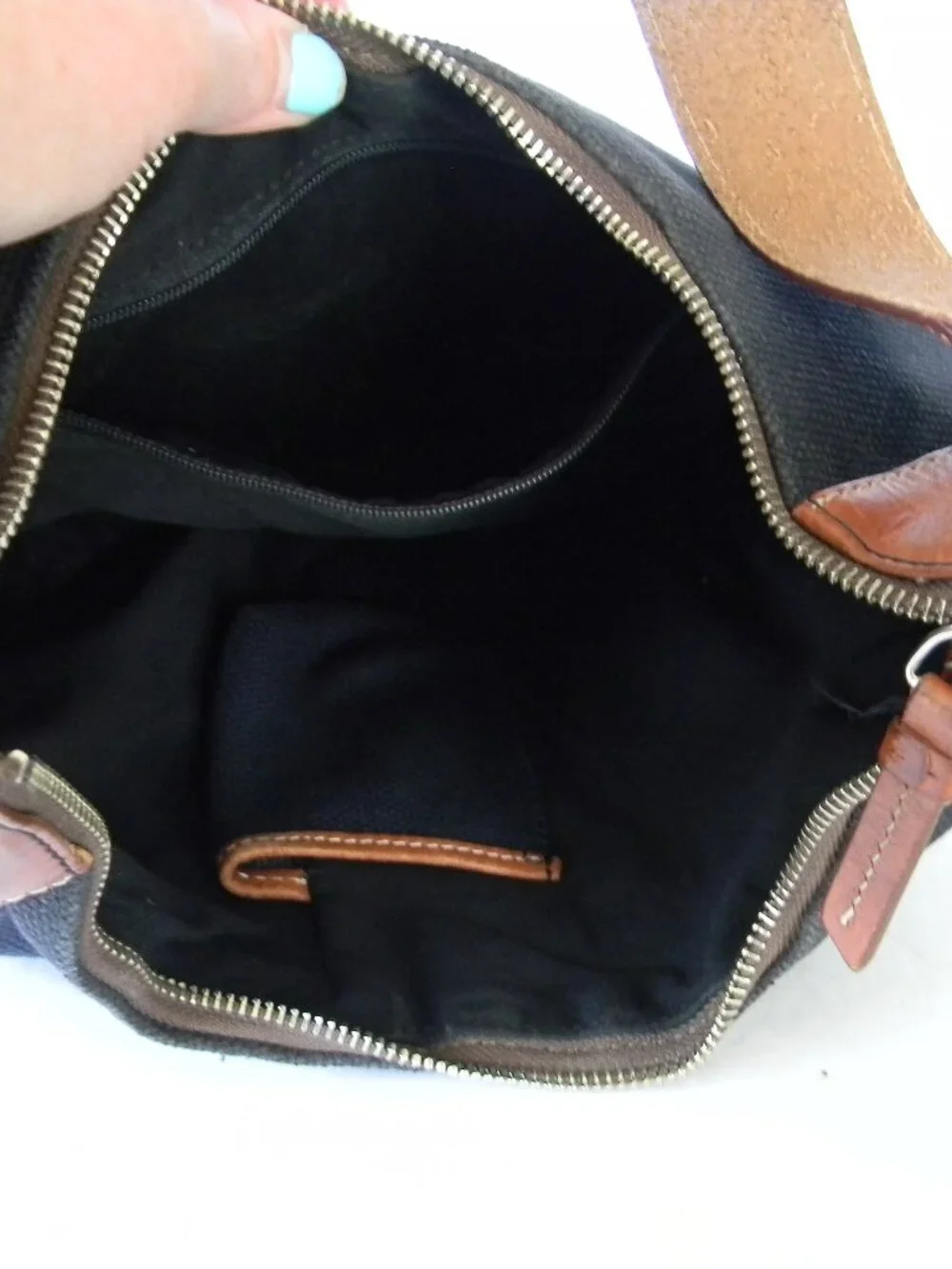 Vintage Dooney & Bourke Black Canvas/Leather Hobo Shoulder Bag Gold Hardware